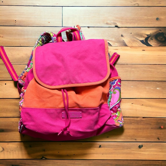 VERA BRADLEY PINK SWIRLS CANVAS BACK PACK - Picture 4 of 12